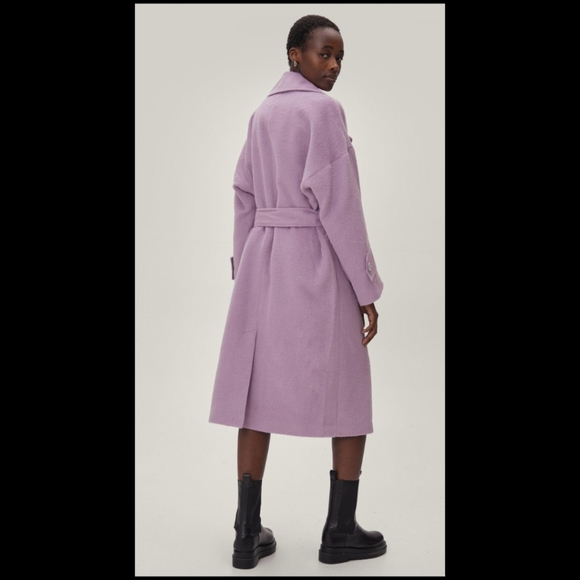 Nasty Gal Collection Plus Size Purple Belted Maxi Long Festival Winter Coat - Picture 3 of 16
